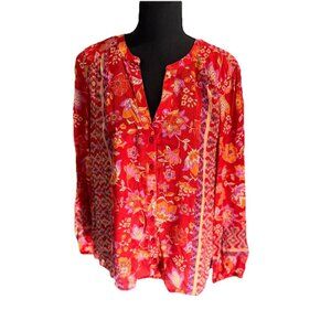 NWT Liverpool Los Angeles Red Floral Button Up Shirt Size M